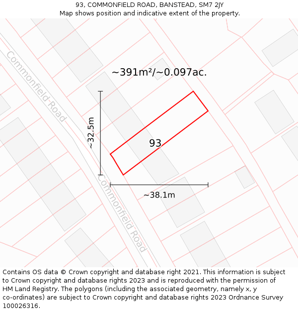 93, COMMONFIELD ROAD, BANSTEAD, SM7 2JY: Plot and title map