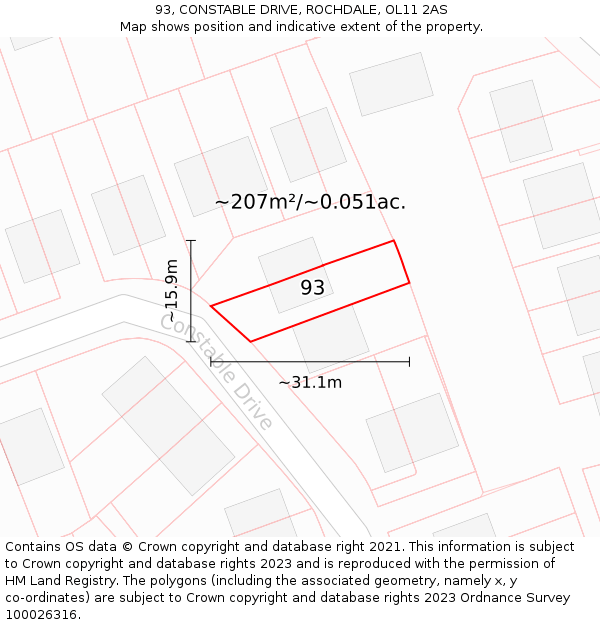 93, CONSTABLE DRIVE, ROCHDALE, OL11 2AS: Plot and title map