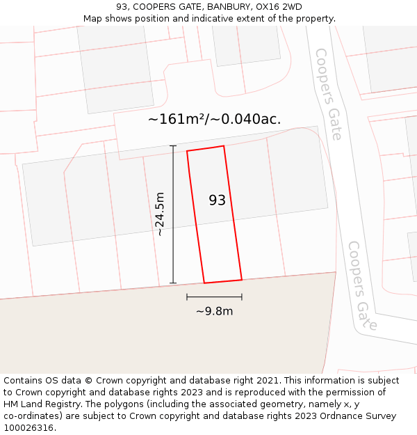 93, COOPERS GATE, BANBURY, OX16 2WD: Plot and title map