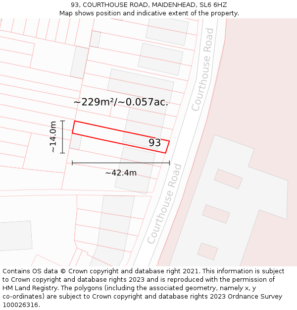 93, COURTHOUSE ROAD, MAIDENHEAD, SL6 6HZ: Plot and title map