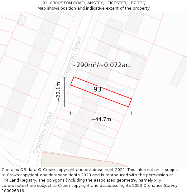 93, CROPSTON ROAD, ANSTEY, LEICESTER, LE7 7BQ: Plot and title map