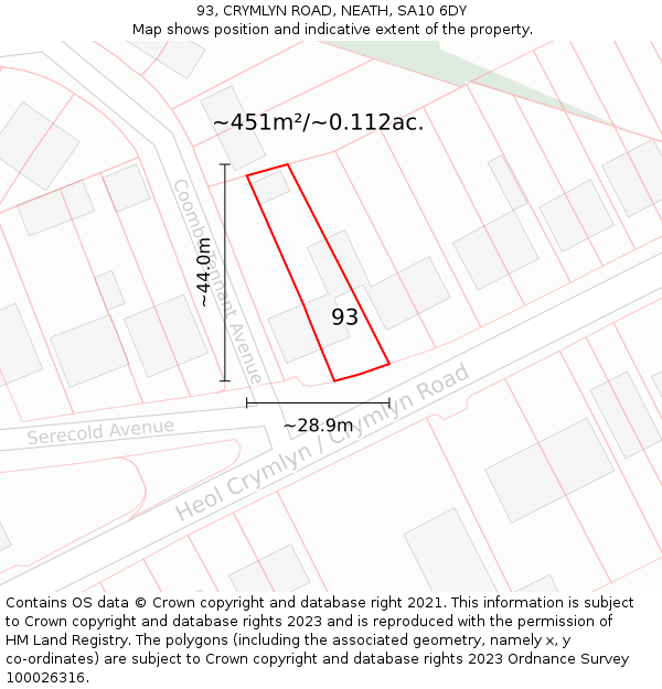 93, CRYMLYN ROAD, NEATH, SA10 6DY: Plot and title map