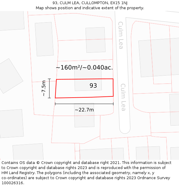 93, CULM LEA, CULLOMPTON, EX15 1NJ: Plot and title map