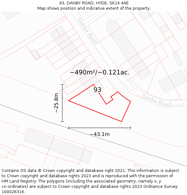 93, DANBY ROAD, HYDE, SK14 4AE: Plot and title map