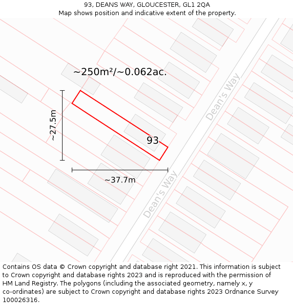 93, DEANS WAY, GLOUCESTER, GL1 2QA: Plot and title map