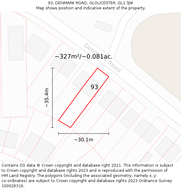 93, DENMARK ROAD, GLOUCESTER, GL1 3JW: Plot and title map