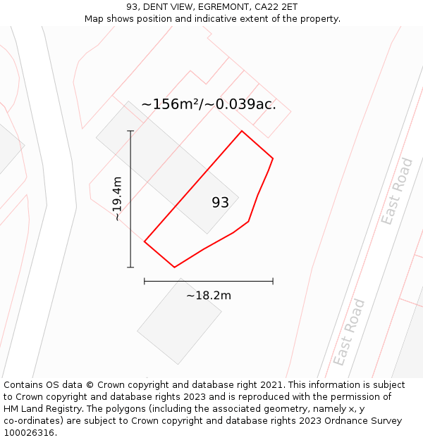 93, DENT VIEW, EGREMONT, CA22 2ET: Plot and title map