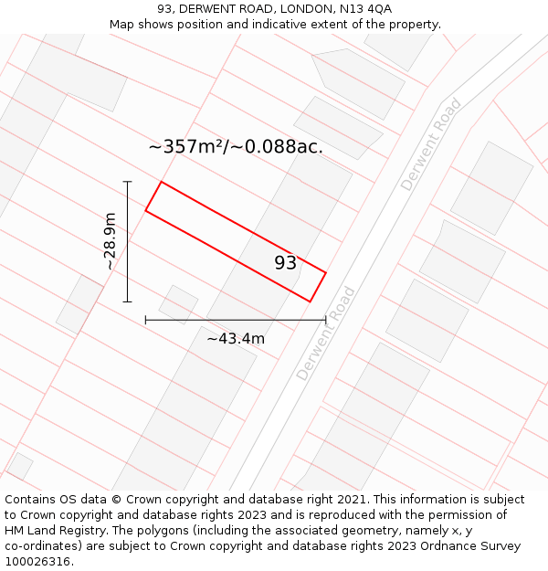 93, DERWENT ROAD, LONDON, N13 4QA: Plot and title map