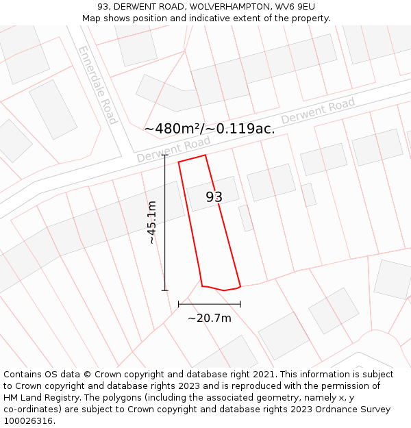 93, DERWENT ROAD, WOLVERHAMPTON, WV6 9EU: Plot and title map