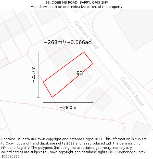 93, DOBBINS ROAD, BARRY, CF63 2NP: Plot and title map