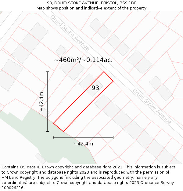 93, DRUID STOKE AVENUE, BRISTOL, BS9 1DE: Plot and title map