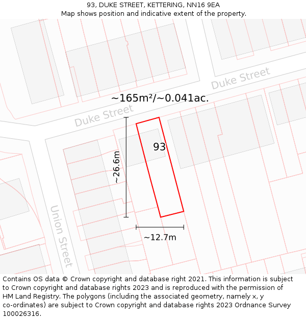 93, DUKE STREET, KETTERING, NN16 9EA: Plot and title map