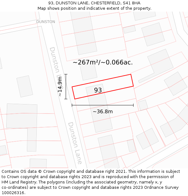 93, DUNSTON LANE, CHESTERFIELD, S41 8HA: Plot and title map