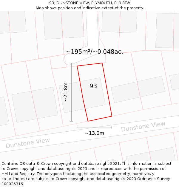 93, DUNSTONE VIEW, PLYMOUTH, PL9 8TW: Plot and title map