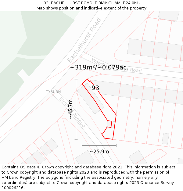 93, EACHELHURST ROAD, BIRMINGHAM, B24 0NU: Plot and title map