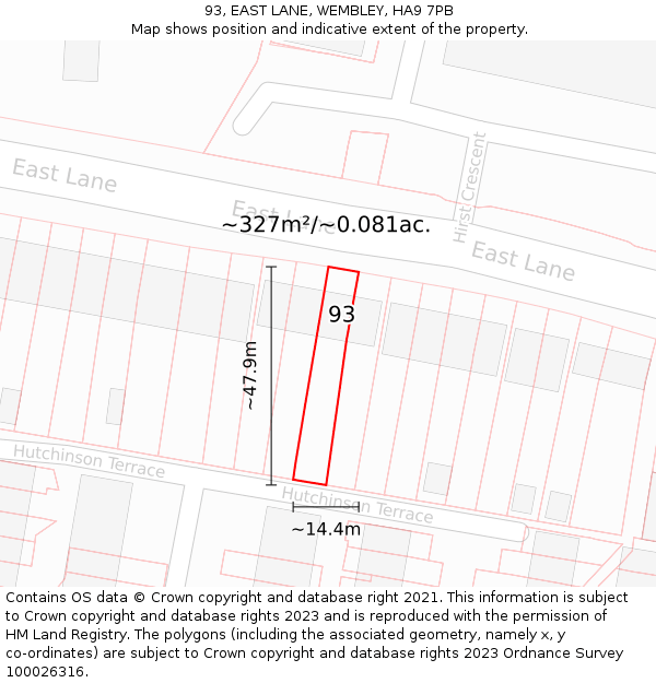 93, EAST LANE, WEMBLEY, HA9 7PB: Plot and title map