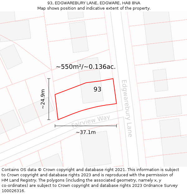 93, EDGWAREBURY LANE, EDGWARE, HA8 8NA: Plot and title map