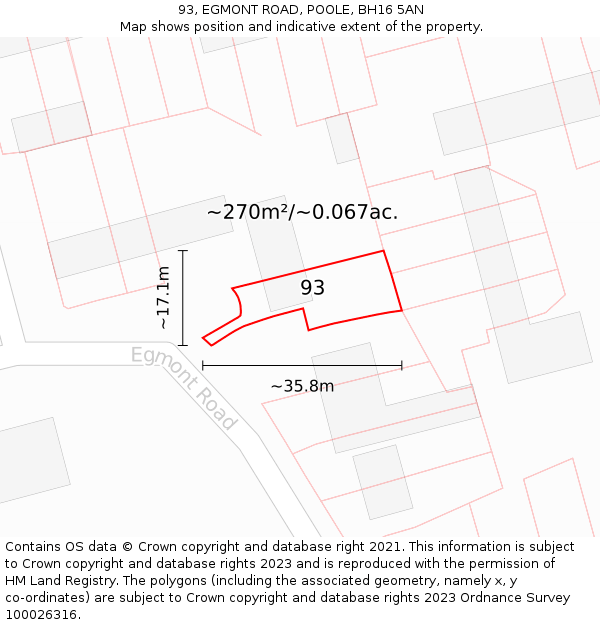 93, EGMONT ROAD, POOLE, BH16 5AN: Plot and title map