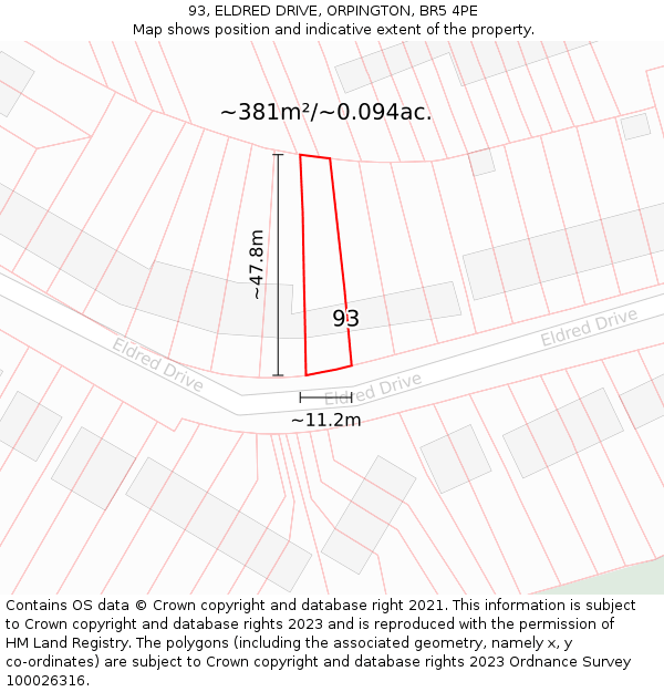 93, ELDRED DRIVE, ORPINGTON, BR5 4PE: Plot and title map