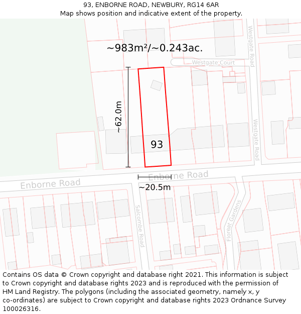 93, ENBORNE ROAD, NEWBURY, RG14 6AR: Plot and title map