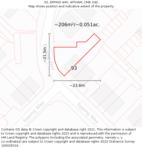 93, EPPING WAY, WITHAM, CM8 1ND: Plot and title map