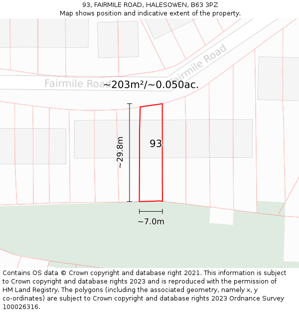 93, FAIRMILE ROAD, HALESOWEN, B63 3PZ: Plot and title map