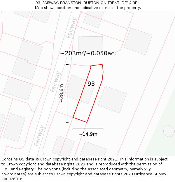 93, FAIRWAY, BRANSTON, BURTON-ON-TRENT, DE14 3EH: Plot and title map