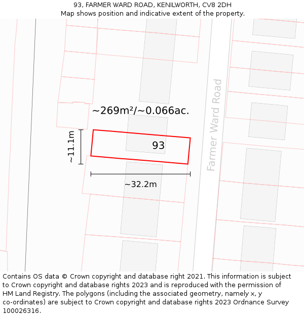 93, FARMER WARD ROAD, KENILWORTH, CV8 2DH: Plot and title map
