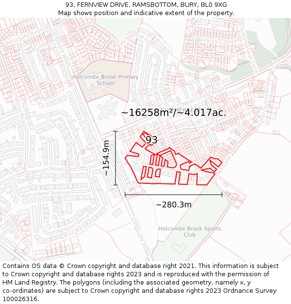 93, FERNVIEW DRIVE, RAMSBOTTOM, BURY, BL0 9XG: Plot and title map