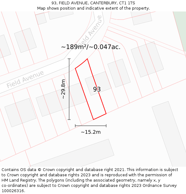 93, FIELD AVENUE, CANTERBURY, CT1 1TS: Plot and title map