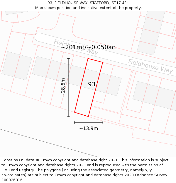 93, FIELDHOUSE WAY, STAFFORD, ST17 4FH: Plot and title map