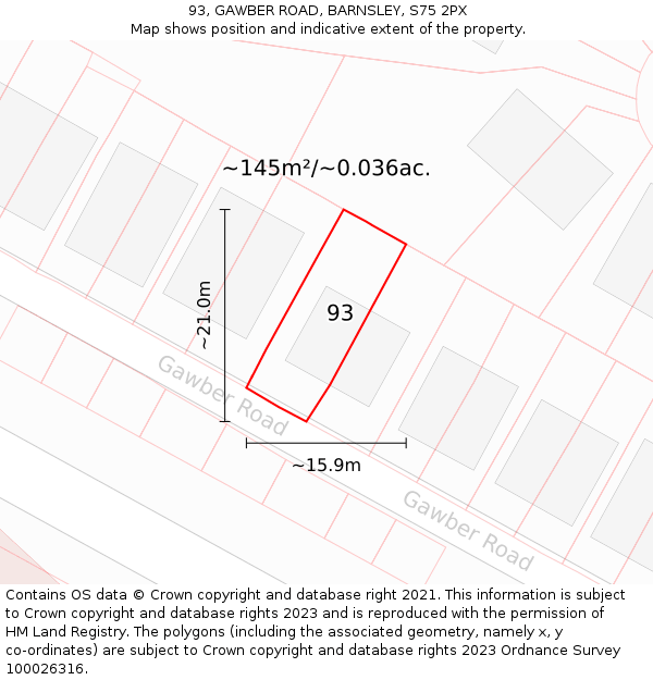 93, GAWBER ROAD, BARNSLEY, S75 2PX: Plot and title map