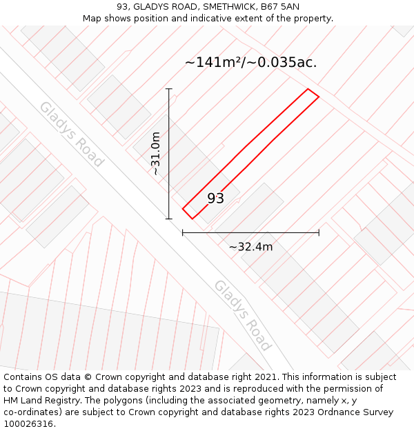 93, GLADYS ROAD, SMETHWICK, B67 5AN: Plot and title map
