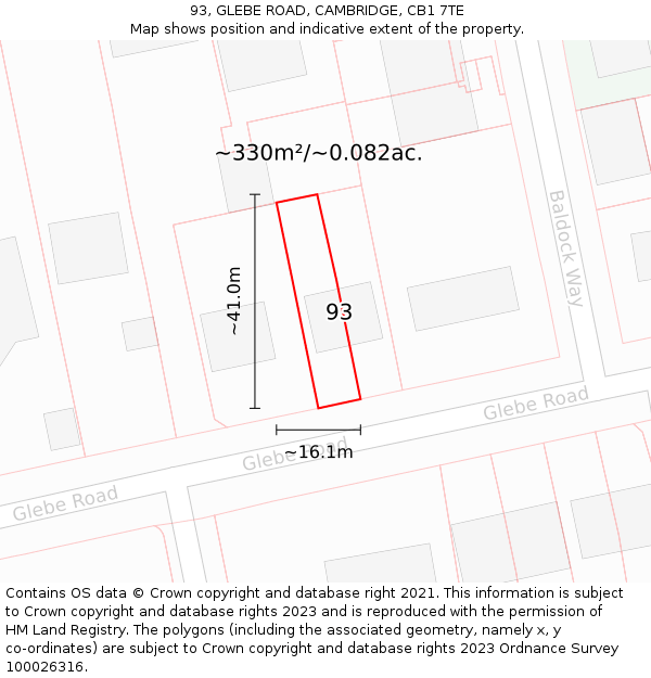 93, GLEBE ROAD, CAMBRIDGE, CB1 7TE: Plot and title map
