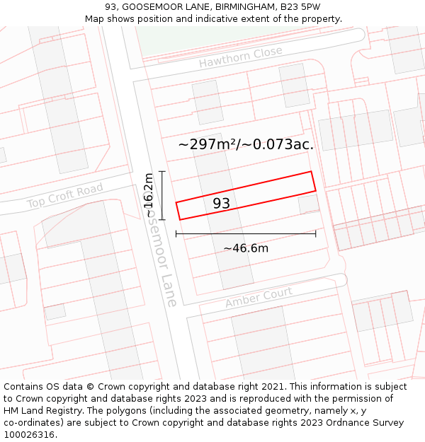 93, GOOSEMOOR LANE, BIRMINGHAM, B23 5PW: Plot and title map