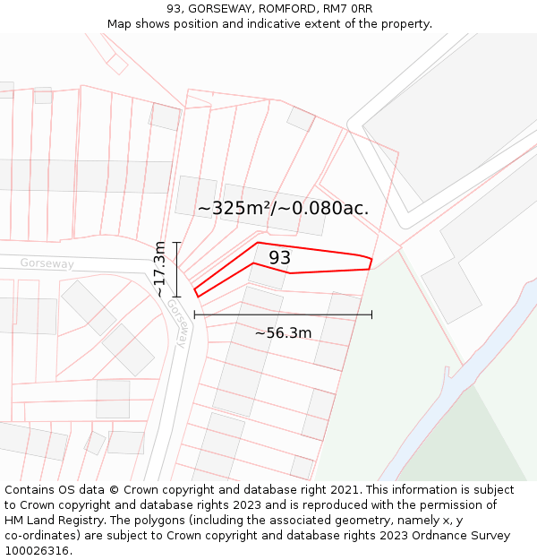 93, GORSEWAY, ROMFORD, RM7 0RR: Plot and title map