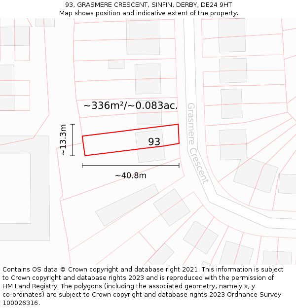 93, GRASMERE CRESCENT, SINFIN, DERBY, DE24 9HT: Plot and title map