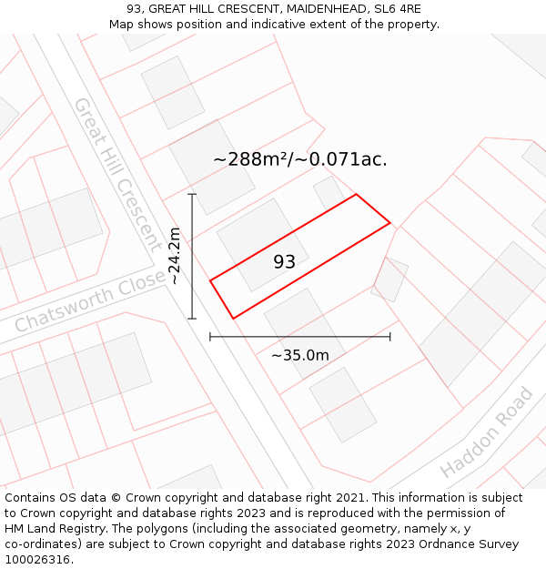 93, GREAT HILL CRESCENT, MAIDENHEAD, SL6 4RE: Plot and title map