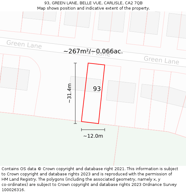 93, GREEN LANE, BELLE VUE, CARLISLE, CA2 7QB: Plot and title map