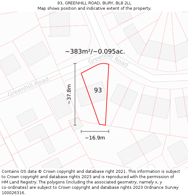 93, GREENHILL ROAD, BURY, BL8 2LL: Plot and title map