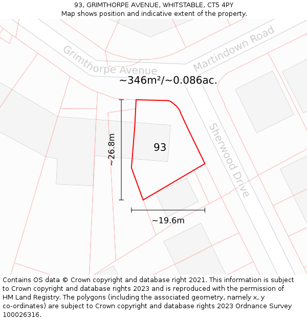 93, GRIMTHORPE AVENUE, WHITSTABLE, CT5 4PY: Plot and title map