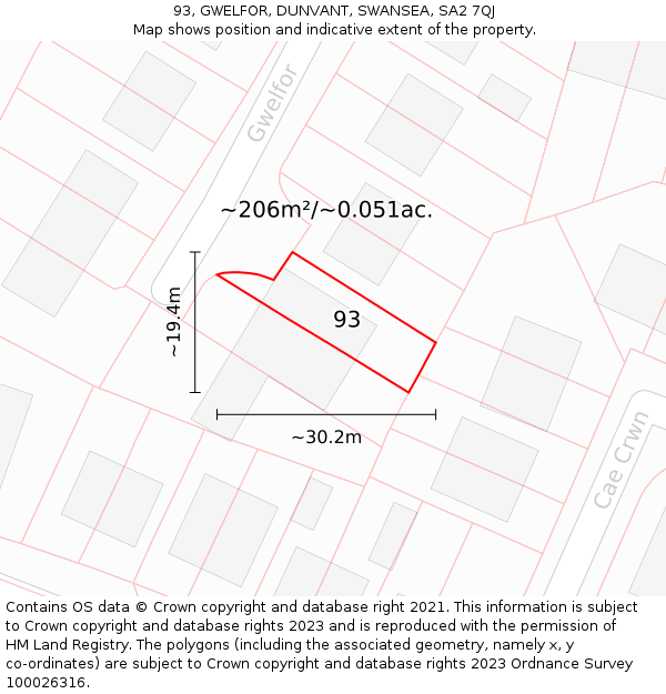 93, GWELFOR, DUNVANT, SWANSEA, SA2 7QJ: Plot and title map