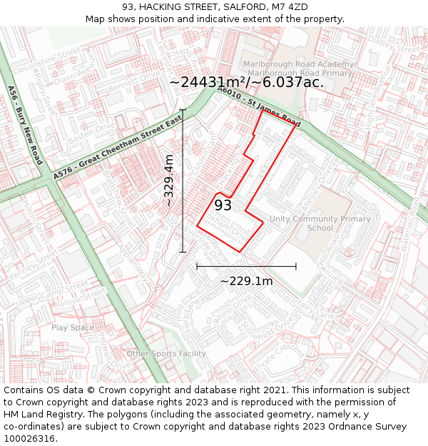 93, HACKING STREET, SALFORD, M7 4ZD: Plot and title map