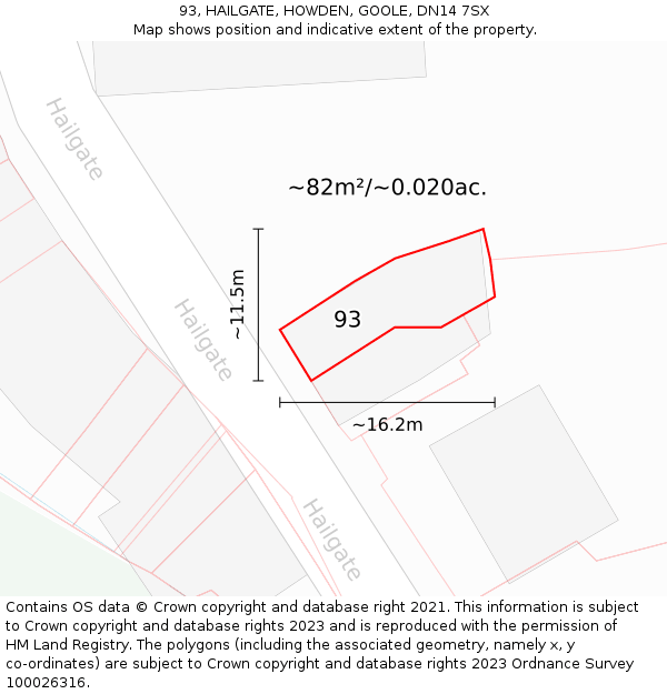 93, HAILGATE, HOWDEN, GOOLE, DN14 7SX: Plot and title map