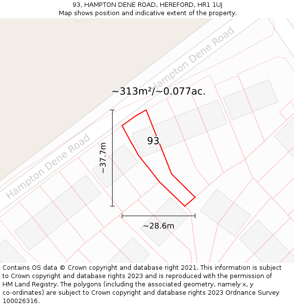 93, HAMPTON DENE ROAD, HEREFORD, HR1 1UJ: Plot and title map