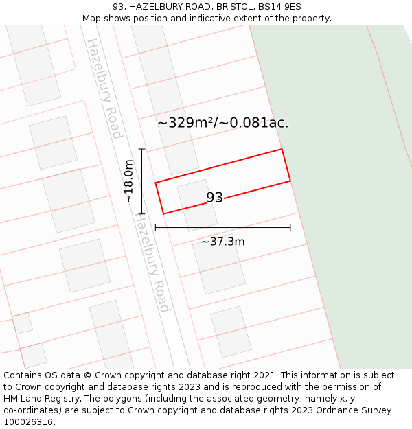 93, HAZELBURY ROAD, BRISTOL, BS14 9ES: Plot and title map