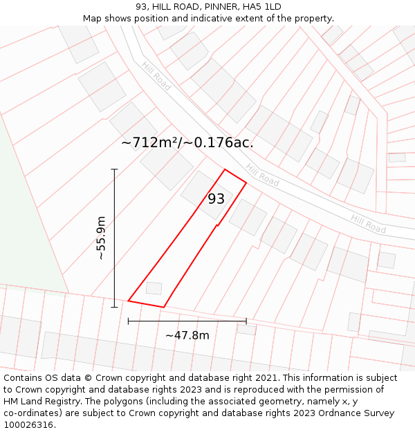 93, HILL ROAD, PINNER, HA5 1LD: Plot and title map