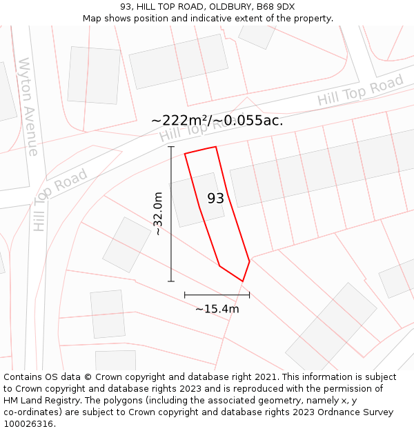 93, HILL TOP ROAD, OLDBURY, B68 9DX: Plot and title map