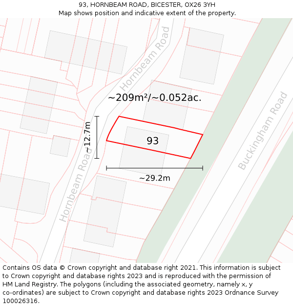93, HORNBEAM ROAD, BICESTER, OX26 3YH: Plot and title map