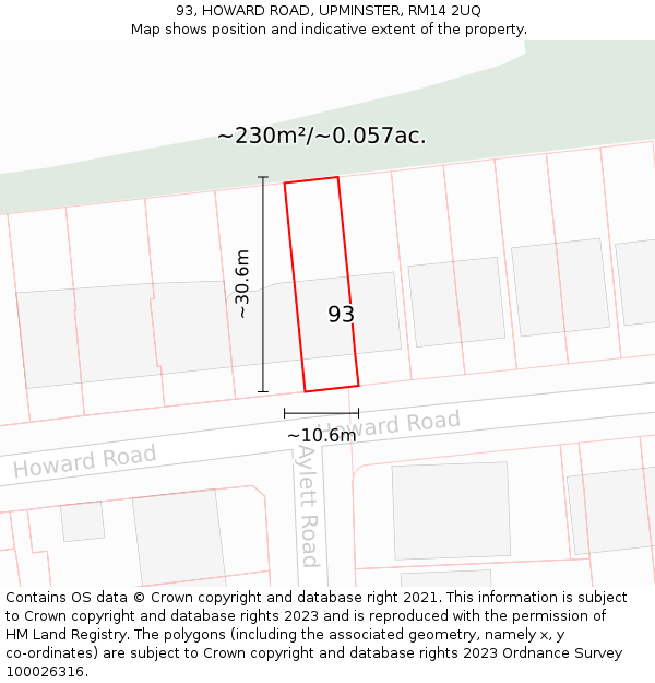 93, HOWARD ROAD, UPMINSTER, RM14 2UQ: Plot and title map
